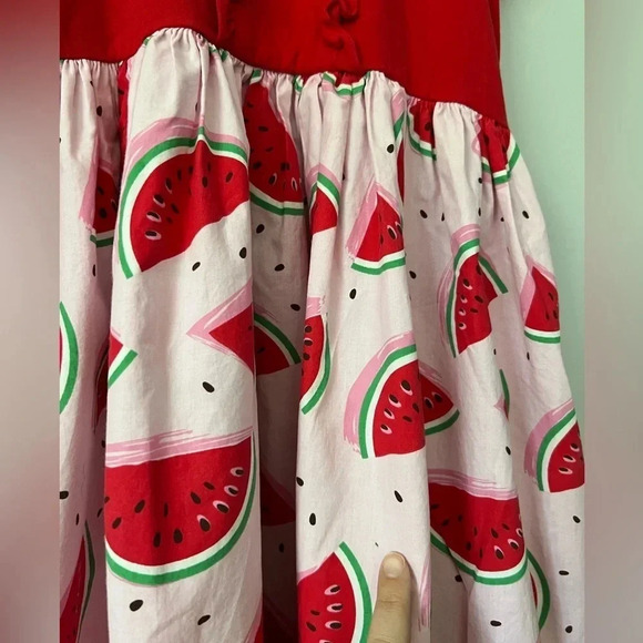 Eleanor Rose Watermelon Print Dress | Rhonda Dress Style | Red  & Pink | 14-16 - Picture 9 of 9